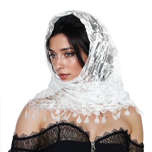 YUXIANLB Dreiecksschleier Spitze Elegante Spitzenmantilla Halloween Kopfbedeckung Kapellenschal Stickerei Brautschleier Blumen-Haarschmuck passend für Party Geburtstag Hochzeit Maskerade von YUXIANLB