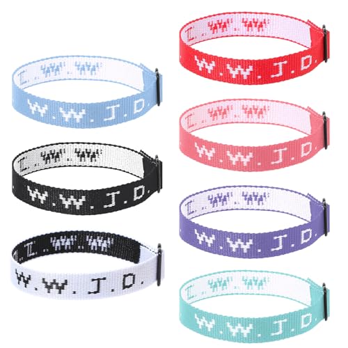 YUXIANLB WWJD-Armbänder, verstellbare Armbänder, "What Would Jesus Do", modisches und minimalistisches Jesus-Armband für Damen und Herren, christliches Armband, religiöses Armband, Geschenk, 7 Stück von YUXIANLB