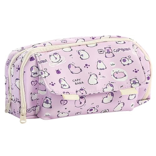 YUXITA Capybaras Federmäppchen aus Segeltuch, mehrere Fächer, Organizer für Schreibwaren, praktische Schreibwerkzeuge, Aufbewahrungsbehälter, violett, As Shown In Pictures von YUXITA