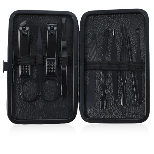 YUXMU 10 in 1 Maniküre Set mit Ledertasche, Nagelknipser Kit Professionelle Edelstahl Nagelknipser Kit Pediküre Nagelset Nagelpflegeset Fingernagel Pflege Set für Männer Frauen(Schwarz) von YUXMU