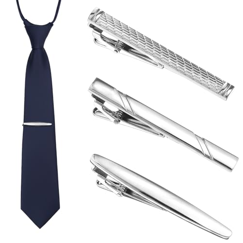 YUXMU 3 Stück Krawattenklammer Set, Edelstahl Herren Krawattennadel Klassische Krawattenklammern Tie Clip Set Für Hochzeiten Jahrestag Hochzeit Business Alltag(Silber) von YUXMU