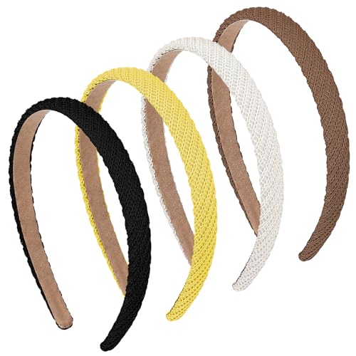YUXMU 4 Stück Trendige Stirnbänder, 4 Farbe Haarreifen Damen 1.5cm Breite Haarreif Rutschfeste Stirnbänder Haarband für Mädchen Damen(Schwarz + Beige + Gelbgrün + Kaffee) von YUXMU
