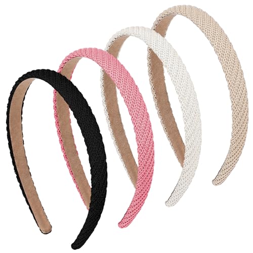YUXMU 4 Stück Trendige Stirnbänder, 4 Farbe Haarreifen Damen 1.5cm Breite Haarreif Rutschfeste Stirnbänder Haarband für Mädchen Damen(Schwarz + Beige + Khaki + Rosa) von YUXMU