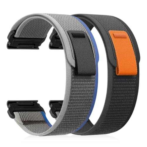 YUXUAN Schnelllösbares Nylon Ersatzarmband kompatibel mit 22mm Garmin Fenix 8 47mm, Fenix 7 / Fenix 6 Pro/Fenix 6 Sapphire/Fenix 5 / Fenix 5 Plus/MARQ Athlete (Schwarzgrau + Blaugrau) von YUXUAN
