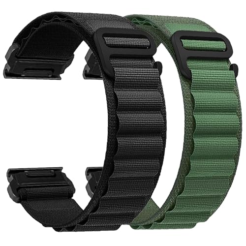 YUXUAN Schnelllösbares Nylon Ersatzarmband kompatibel mit 26mm Garmin Fenix 8 51mm, Fenix 7X/ Fenix 6X Pro/Fenix 6X Sapphire/Fenix 5X/ Fenix 5X Plus/ 3/3 HR/Descent Mk1 (Schwarz + Olivgrün) von YUXUAN