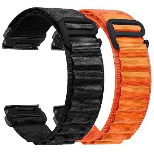 YUXUAN Schnelllösbares Nylon Ersatzarmband kompatibel mit 26mm Garmin Fenix 8 51mm, Fenix 7X/ Fenix 6X Pro/Fenix 6X Sapphire/Fenix 5X/ Fenix 5X Plus/ 3/3 HR/Descent Mk1 (Schwarz + Orange) von YUXUAN