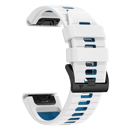 YUXUAN Silikon-Schnellwechselarmband passend für 22mm Garmin Fenix 8 47mm /epix Pro 47mm/,Fenix 7/6/5/,Fenix 7 pro,Fenix 6 Pro/Fenix 5 Plus/Approach S60 S62/Forerunner 935 945 (weiß-blau) von YUXUAN