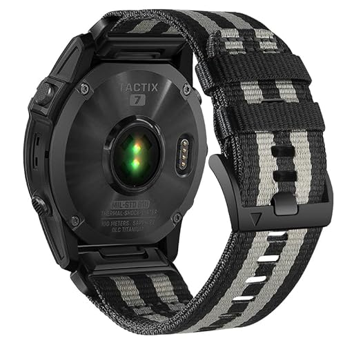YUXUAN Verbessert QuickFit Nylon Ersatzarmband kompatibel mit 22mm Garmin Fenix 8 47mm, Fenix 7 / Fenix 6 Pro/Fenix 6 Sapphire/Fenix 5 / Fenix 5 Plus / D2 Delta (Schwarz-Weiß) von YUXUAN