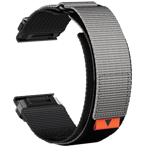 YUXUAN Verbessertes Quick Fit Weave Nylon Armband für 22mm Garmin Fenix 8 47mm, Fenix 7/6/5, Fenix 6 Sapphire, Fenix 5 Plus sowie Sport Handgelenkbänder für Forerunner 935 (Grau) von YUXUAN
