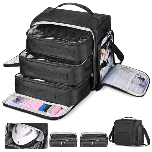 YUYAFN Nagellack-Organizer für 105 Flaschen, extra großes Fassungsvermögen mit 3 herausnehmbaren Beuteln, tragbare Maniküre-Reisetasche für Maniküre-Werkzeuge, Nagellampe von YUYAFN