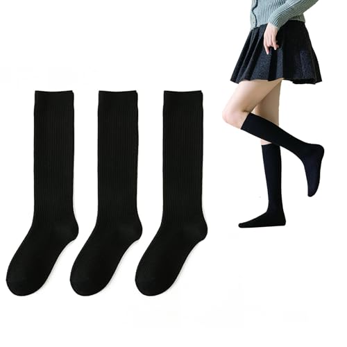 YUYANGDZI 3 Paar Warme Damen Kniestrümpfe Wolle, Thermo Knee High Socks Weich Atmungsaktiv Kniehohe Socken (3 Paare Schwarz) von YUYANGDZI