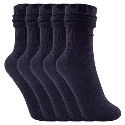 YUYANGDZI 5 Paar Woll Warme Crew Socken Damen, Thermo Stricksocken Damen 39-42 (Schwarz 5 Paar) von YUYANGDZI
