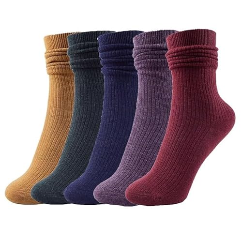 YUYANGDZI 5 Paar Woll Warme Crew Socken Damen, Thermo Stricksocken Damen 39-42 (Volltonfarbe B) von YUYANGDZI