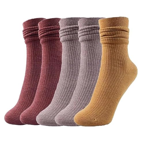 YUYANGDZI 5 Paar Woll Warme Crew Socken Damen, Thermo Stricksocken Damen 39-42 (Volltonfarbe D) von YUYANGDZI