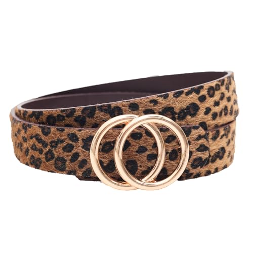YUYANGDZI Damen Leder Gürtel Leopardenmuster Gürtel für Frauen Jeans Hosen Kleider 3 cm Breite, inklusive Geschenkbox (Leopardenmuster-Goldschnalle, L: 47,2 Zoll/120 cm) von YUYANGDZI