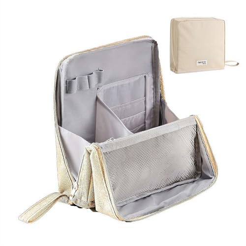 Stehende tragbare Make-up-Tasche, großes Fassungsvermögen, wasserdichter Make-up-Organizer mit Fächern für Reisen und Schreibtischaufbewahrung, Mehrzweck-Federmäppchen für Studenten, beige von YUYQAQ
