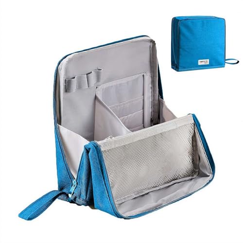 Stehende tragbare Make-up-Tasche, großes Fassungsvermögen, wasserdichter Make-up-Organizer mit Fächern für Reisen und Schreibtischaufbewahrung, Mehrzweck-Federmäppchen für Studenten, blau - peacock von YUYQAQ