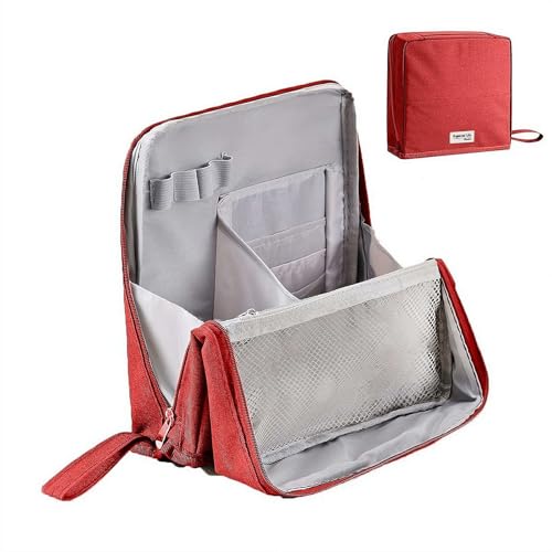 Stehende tragbare Make-up-Tasche, großes Fassungsvermögen, wasserdichter Make-up-Organizer mit Fächern für Reisen und Schreibtischaufbewahrung, Mehrzweck-Federmäppchen für Studenten, rot von YUYQAQ