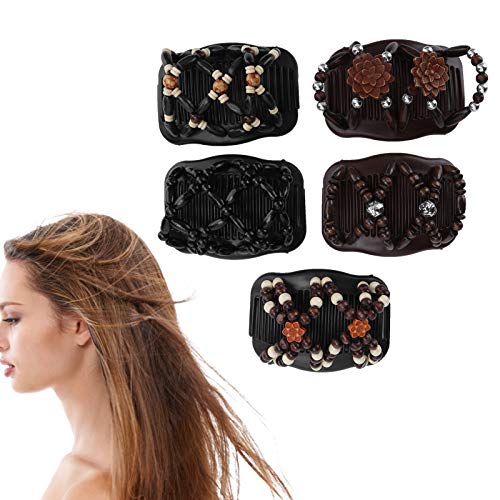 5 Stück Magic Hair Comb Clip, Holzperlen Doppelhaarkamm Clip Stretchy Hair Side Combs Clips Haarzubehör Haarstyling-Tool für Wowen Girls von YUYTE