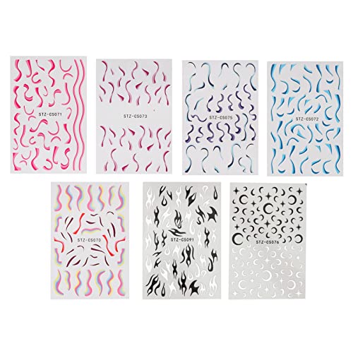 7 Blatt Feuer Flamme Wellenlinien Nagelsticker 3D Swirl Stripes Nagelsticker Selbstklebende Nail Art Sticker Nageldesign für Nail Art Dekoration Design von YUYTE