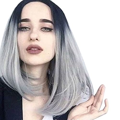 Bob Perucken Perücke Grau Damen, Perücke Lang Modisch Elegant Mittelscheitel Synthetik Damenperücke Zum Dating Schwarz Grau Farbverlauf Naturhaar Synthetikperücke Glatt Bob Perucken Perücke Grau Damen, Perücke Lang Modisch Elegant Mittelscheitel Synthetik Damenperücke Zum Dating Schwarz Grau Farbverlauf Naturhaar Synthetikperücke Glatt von YUYTE