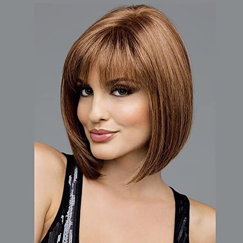Kurze Bob Haar Perücken, Modische Kurze Perücke, Hellbraun, Verstellbar mit Mesh Kappe, Weiche, Flauschige, Synthetische Frauen Cosplay Perücke von YUYTE