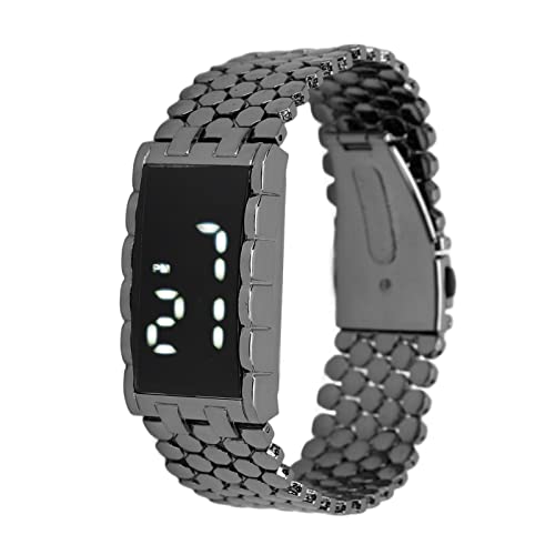 LED Digitale Sportuhr, Herren Edelstahl Quadratische Armbanduhr mit Klar Display, Drei Farben Optional, Metallband und Lange Lebensdauer, Ideal für Outdoor Aktivitäten wie Laufen, Reisen, Wandern von YUYTE