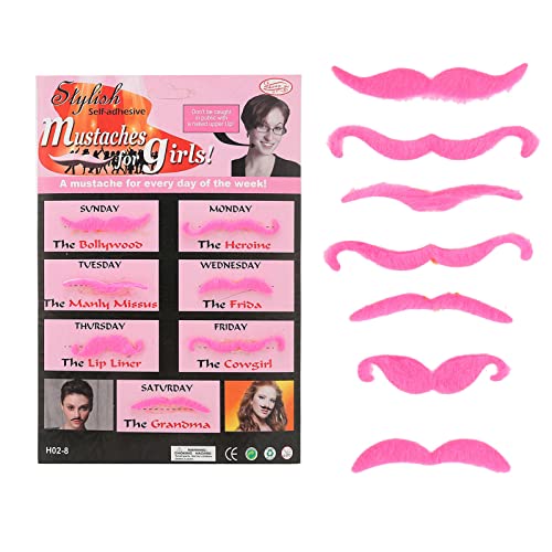 YUYTE Schnurrbart Selbstklebend, 7pcs Gefälschte Schnurrbärte, Falscher Bärte Party Bart für Kinder, Rosa, Wasserdicht von YUYTE