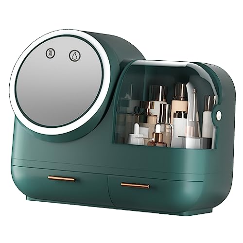 Spiegelfächer-Make-up-Koffer, Make-up-Organizer mit LED-Spiegel und Ventilator, Große Kosmetik-Aufbewahrungsvitrine, Make-up-Aufbewahrungsbox für Frauen (Grün) von YUYTE