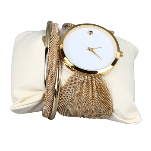 YUYTE 2Pcs Damen Uhren, Verstellbare präzise Zeitmessung, Quarzuhrwerk, komfortable Armband Sets für Frauen, stilvolles Gold-weißes Finish von YUYTE