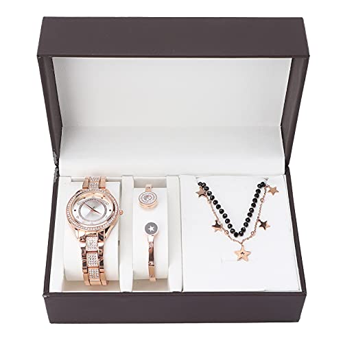 YUYTE Damen Armbanduhr Armband Schmuck Set, Damen Schmuckset Uhrenarmband Halskette, Rose Gold und Gold für Frauen Mädchen Strass Quarzuhr für Weihnachten Bracelet Jewelry Set (Roségold) von YUYTE