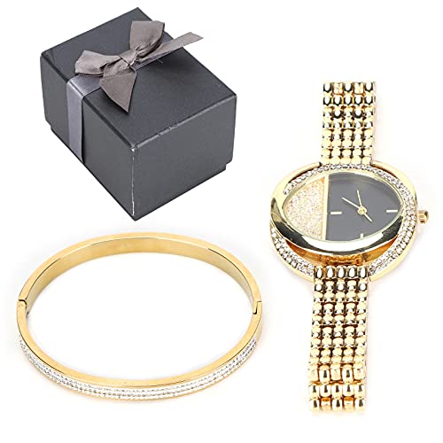 YUYTE Damenarmbanduhr, Armband Schmuckset, Damenuhren, Business Quarzuhr mit Armband, Roségold und Gold für Damen, Mädchen, Strass Quarzuhr(Gold) von YUYTE