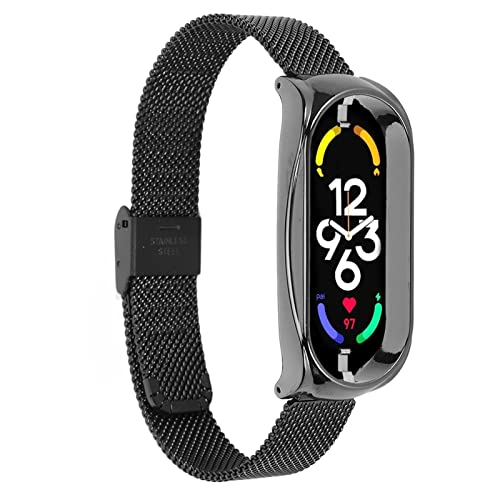 YUYTE Edelstahl-Mesh-Armband, Passend für Mi Band 7, Ersatzband-Zubehör, Passend für Mi Band 7 (Schwarz) von YUYTE