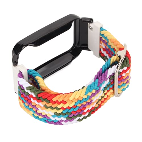 YUYTE Geflochtenes Uhrenarmband aus Stretch-Nylon, Verstellbar, Leicht und Kompakt mit P, mit Schützender Stoßstangenhülle, Zubehör, Passend für Mi Band 7 Pro (Bunt mit schwarzem Rahmen) von YUYTE