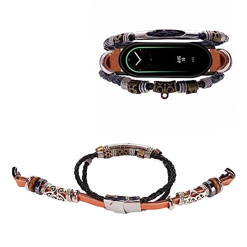 YUYTE Leder Smart Armband, Smart Armband Armband Set mit Schraubendreher, Vintage Armband aus Lederlegierung, Armband für Mi Band 8 (Braun) von YUYTE