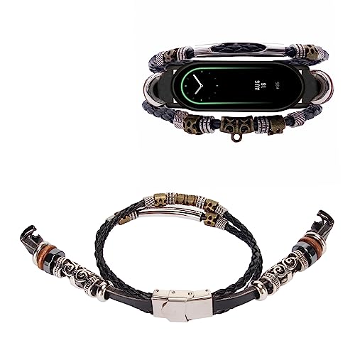 YUYTE Leder Smart Armband, Smart Armband Armband Set mit Schraubendreher, Vintage Armband aus Lederlegierung, Armband für Mi Band 8 (Schwarz) von YUYTE