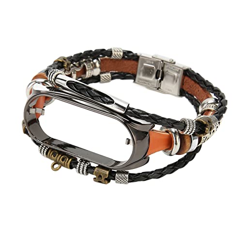 YUYTE Lederarmband Metall Snap Retro für Band 7 DIY Smar Ap Retro DIY Smart Watch Band Ersatzarmband (Braun und Schwarz) von YUYTE