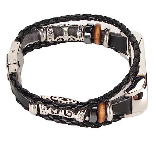 YUYTE Lederarmband für 7-Armband, Metallschnalle, Ethnischer Stil, Schweißfest, Retro-Smartwatch-Ersatzband für Band 7 (Schwarz und Silber) von YUYTE