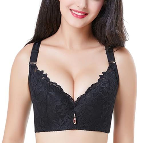 YUYUCH Damen Gepolsterter Push-Up-BH Plus Size Blumenspitze Bügel Breiter Rücken Büstenhalter Soft Cup Alltag BHS von YUYUCH