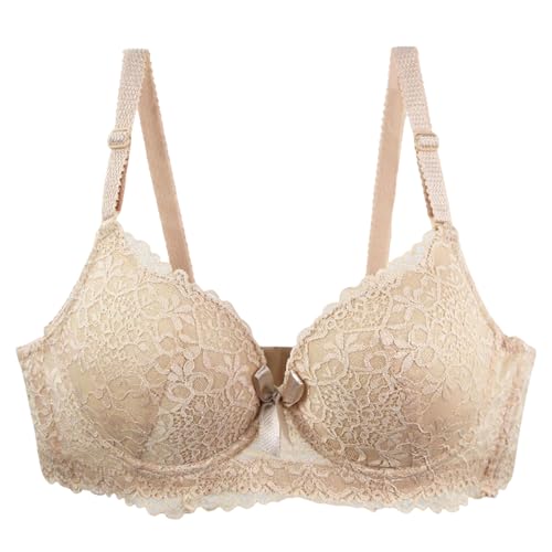 YUYUCH Damen Push Up Spitze weich gepolstert Plunge BH Bügel Lift Up volle Abdeckung Komfort jeden Tag BH (100B,Beige) von YUYUCH