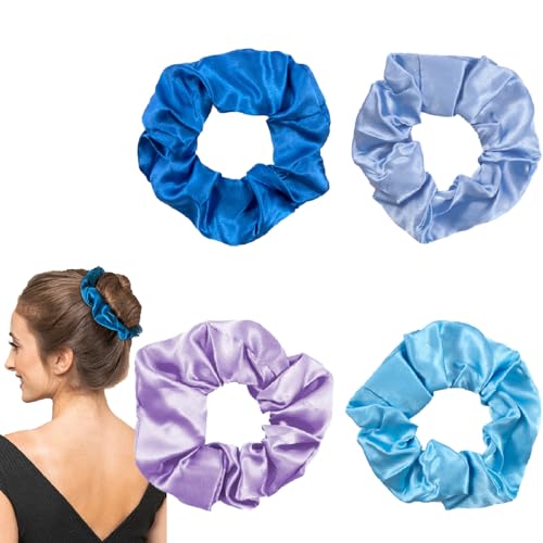 Seiden-Haargummis für Damen, Haarschmuck für Mädchen, Satin-Haargummis für Haare, weiche und seidige Haargummis für Frauen und Mädchen, weich, dehnbar und stabil, elastisch, Blau, 4 Stück von YUYUE-YY