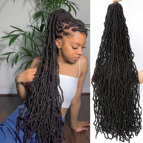 Faux Locs Häkelhaar Natürliches Braun Göttin Locs Häkelhaar 6-Packungen Vorgeschleifte Weiche Dreadlocks Neue Fuax Locs Häkelhaar für Frauen (4#-Natürliches Braun,36 Zoll) von YUYUYINI