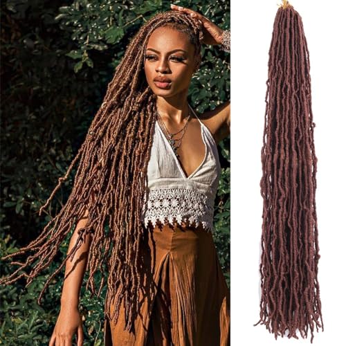 Faux Locs Häkeln Haar Afro Marley Locs Göttin Locs Häkeln Haar 8-Pakete Pre-Looped Soft Dreadlocks New Fuax Locs Häkeln Haar für Frauen (36 Zoll,30#-dunkelbraun) von YUYUYINI