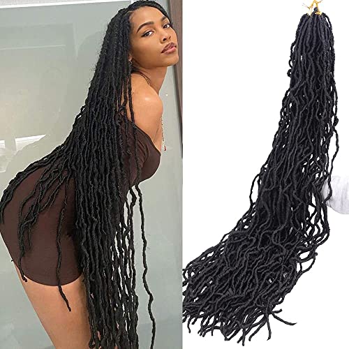 Faux Locs Häkeln Haar Göttin Locs Häkeln Haar 8-Pakete Pre-Looped Soft Dreadlocks Neue Fuax Locs Häkeln Haar für Frauen (1B-Schwarz, 36 Zoll) von YUYUYINI