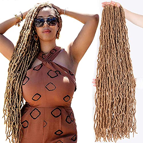 Faux Locs Häkeln Haar Göttin Locs Häkeln Haar 8-Pakete Pre-Looped Soft Dreadlocks New Fuax Locs Häkeln Haar für Frauen (27#-Hellbraun/Champagne Gold,36 Zoll) von YUYUYINI