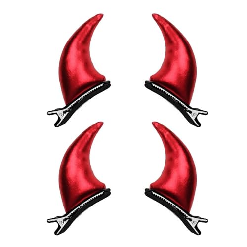 4 Stück Halloween Teufel Horn Haarspange Rot Teufel Ohren Haarspangen für Kinder Erwachsene Teufelshörner Hair Clip Rote Teufels Cosplay Haarklammer für Halloween Maskerade Party von YUYWWAN