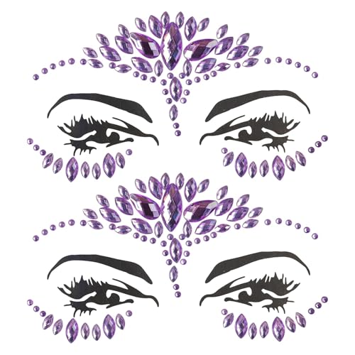 Festival Sticker Gesicht, Halloween Strasssteine Selbstklebend Gesicht, Exquisite Gesichtstattoo Glitzer, Strasssteine Selbstklebend Gesicht für Halloween Karneval Cosplay Festival Party (Lila) von YUYWWAN