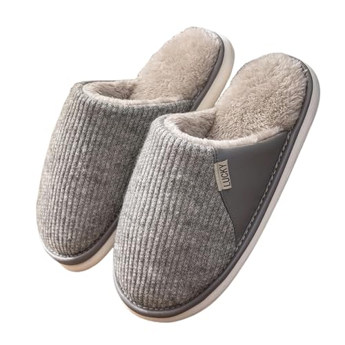 YUZBHOME Hausschuhe Baumwollschuhe Für Männer Winter Im Innenhause Warm Warme Haus Plüschpelzschuhe Für Männer-grau-48-49 von YUZBHOME