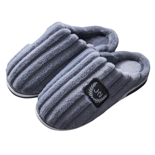 YUZBHOME Hausschuhe Extra Große Männer Baumwolle Hausschuhe Winter Anti-rutsch Indoor Warme Haus Anti-rutsch Hausschuhe Männer-grau-50-51 von YUZBHOME