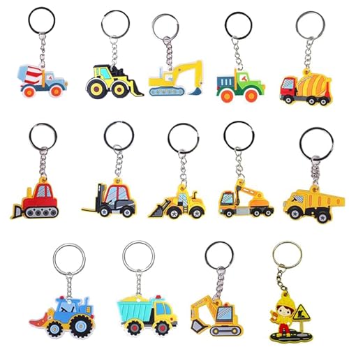 YUZHEDM 14 Stück Traktor Schlüsselanhänger PVC Material ist Weich und Elastisch Schlüsselanhänger für Kinder Schlüsselanhänger Bagger Cartoon-Schlüsselanhänger Geeignet für Kindergeburtstagsgeschenke von YUZHEDM
